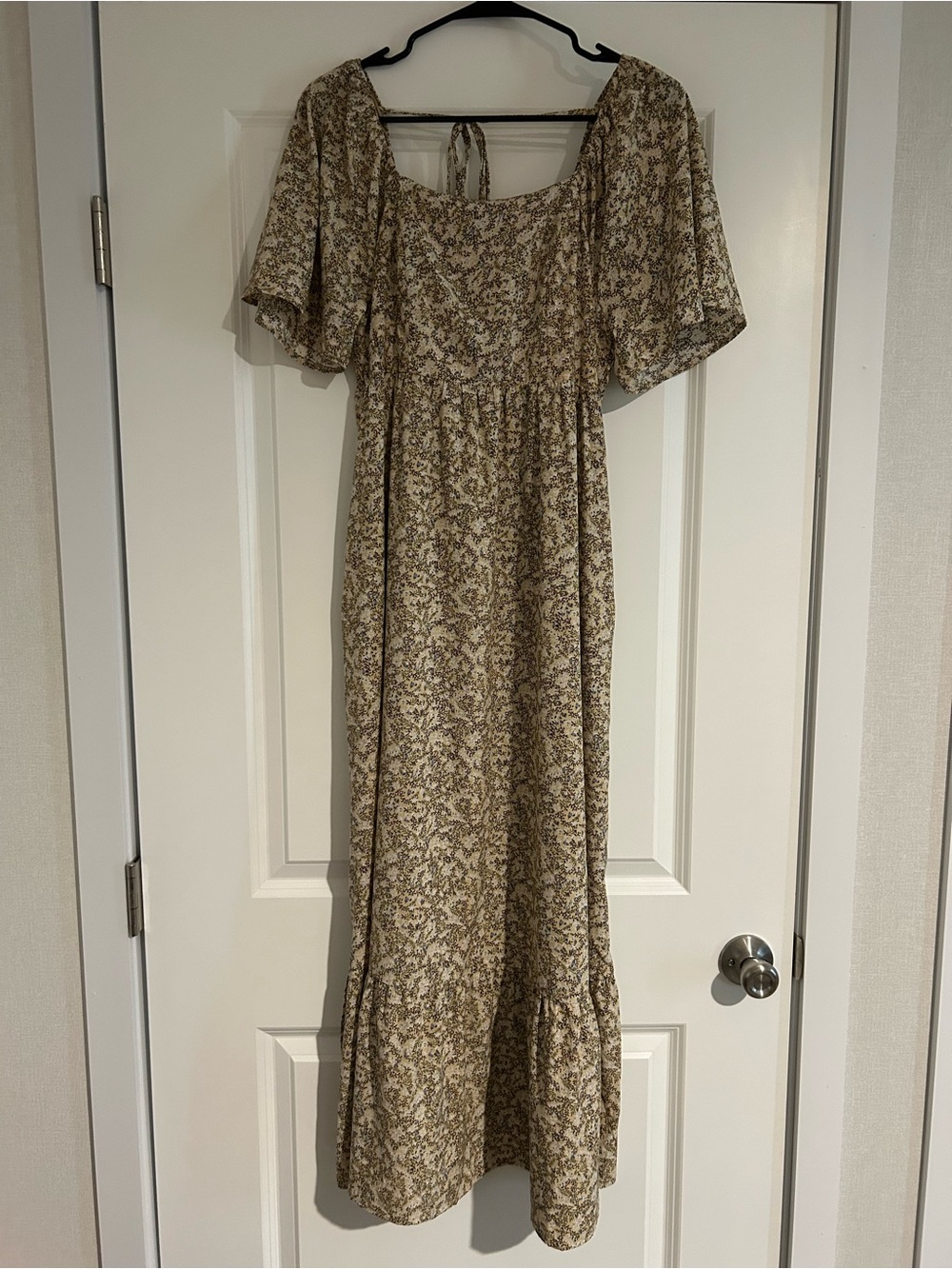 Floral Square-Neck Maxi Dress in Yellow